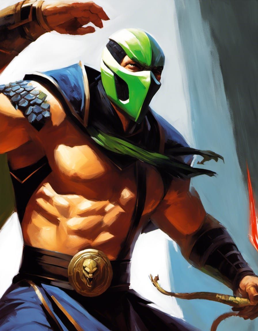 Reptile Martial Arts Combat in Acrylic Painting Style