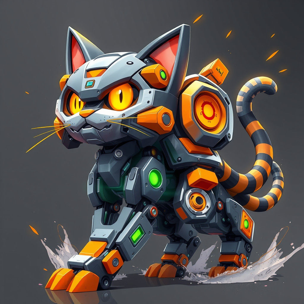 Anime Robot Cat in Asymmetrical Grid