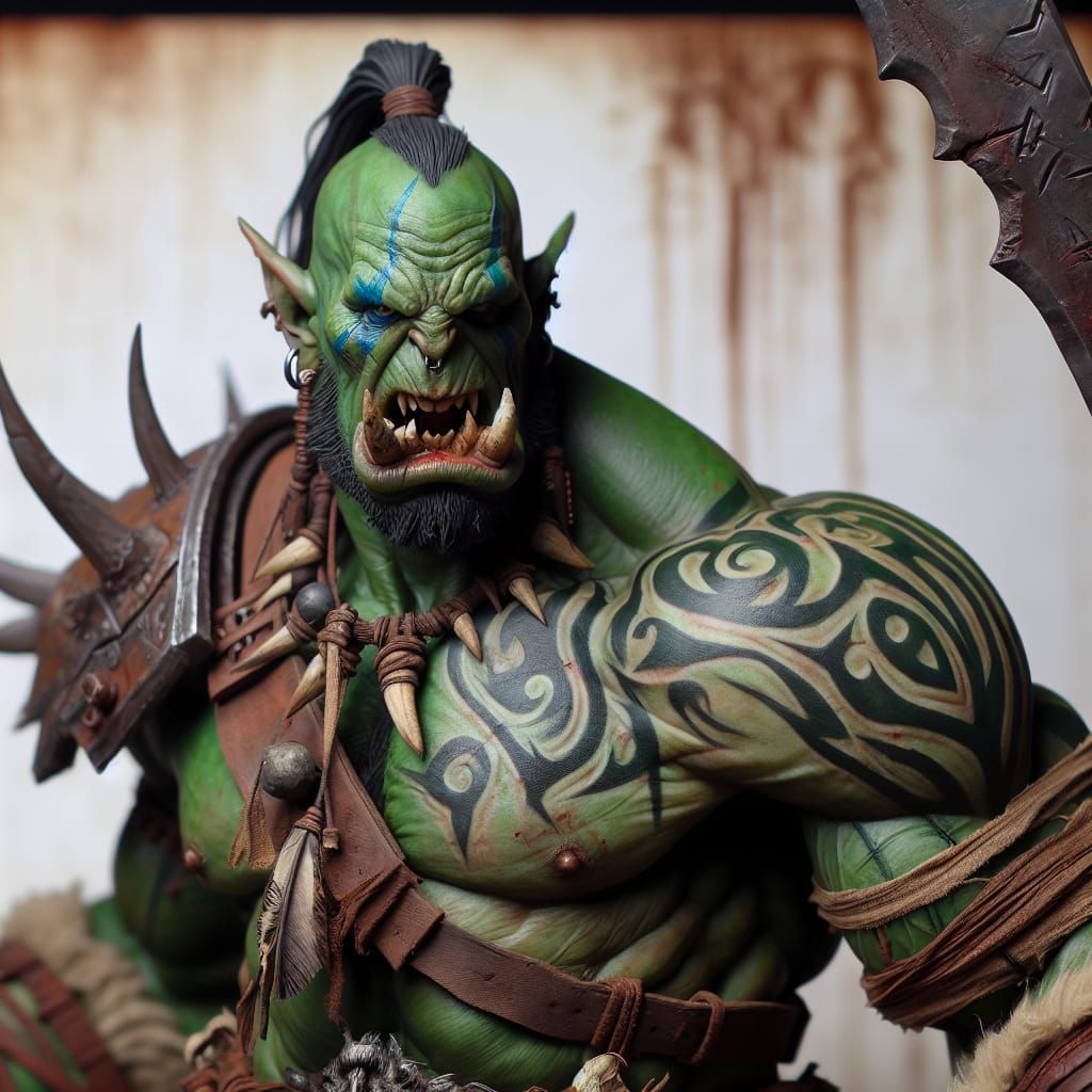 Hyper-realistic orc tattooed barbarian