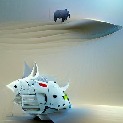 Sci-Fi Samurai White Rhinoceros in Futuristic Armor