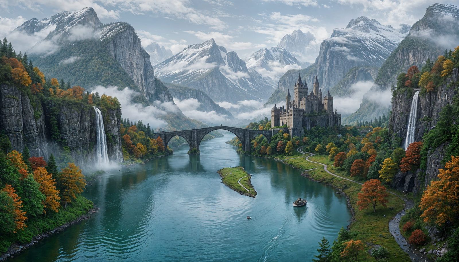 Epic Fantasy Landscape with Ancient Castle: Digital Art