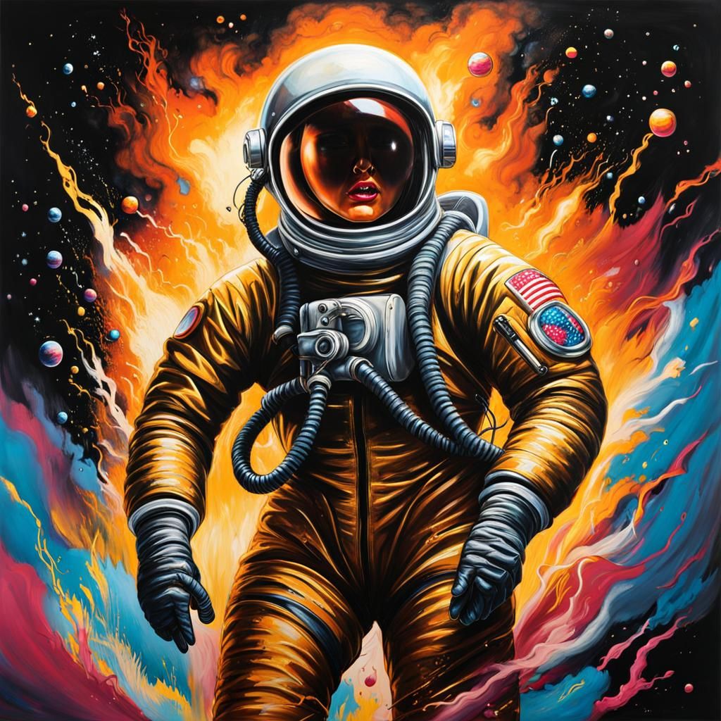 Astronaut Woman Screaming in Fear, Graffiti Art