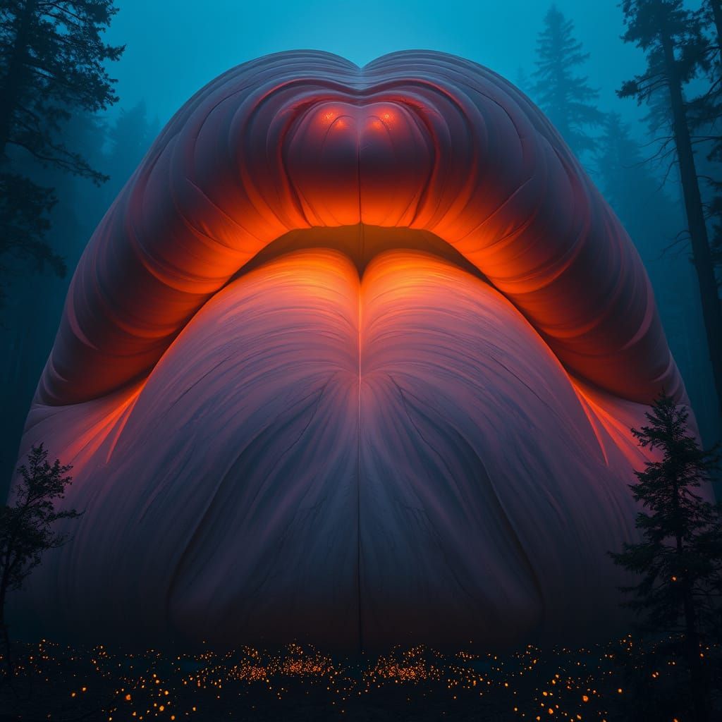 Surrealist Masterpiece: Glowing Moose Lips Mound in Golden L...