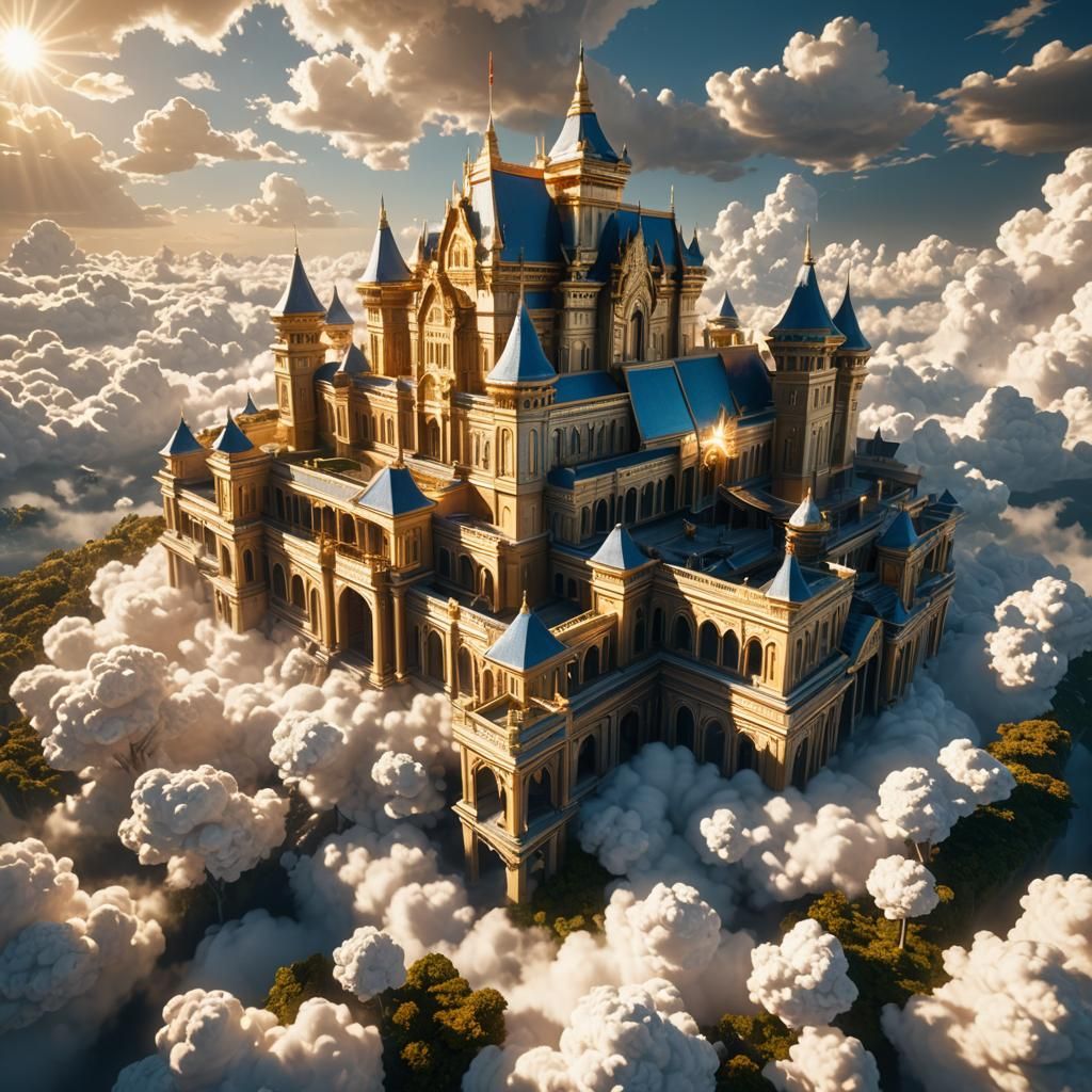 Golden Palace Floating in the Sky: 3D Masterpiece