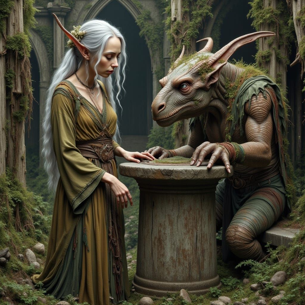Ethereal Elf Whisperer Amidst Ancient Ruins