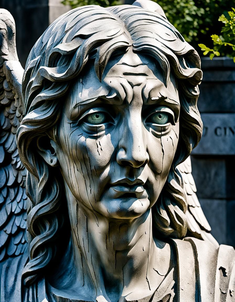 Dramatic Weeping Angel Statue Closeup