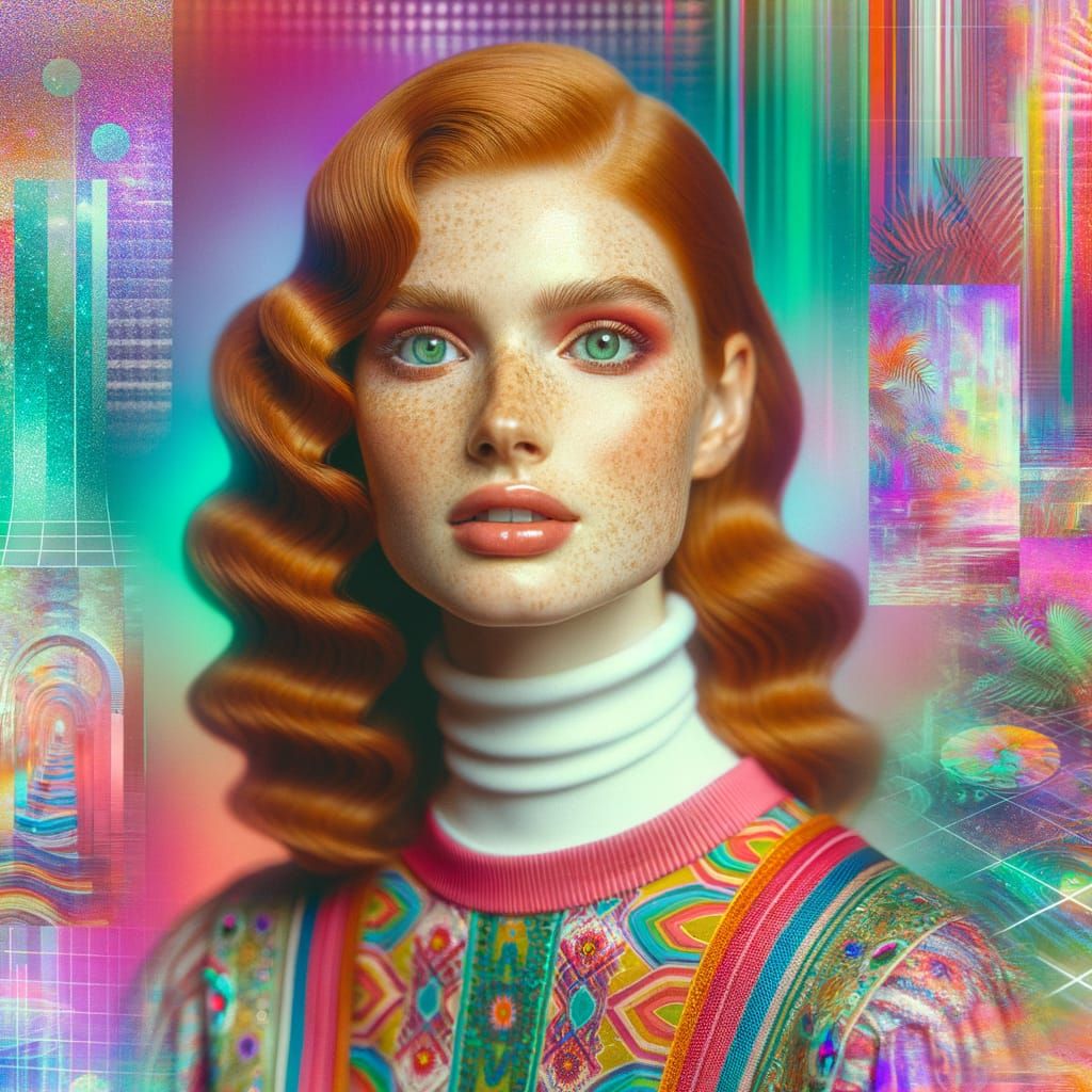 Vibrant Retrofuturistic Goddess with Tropical Whimsy