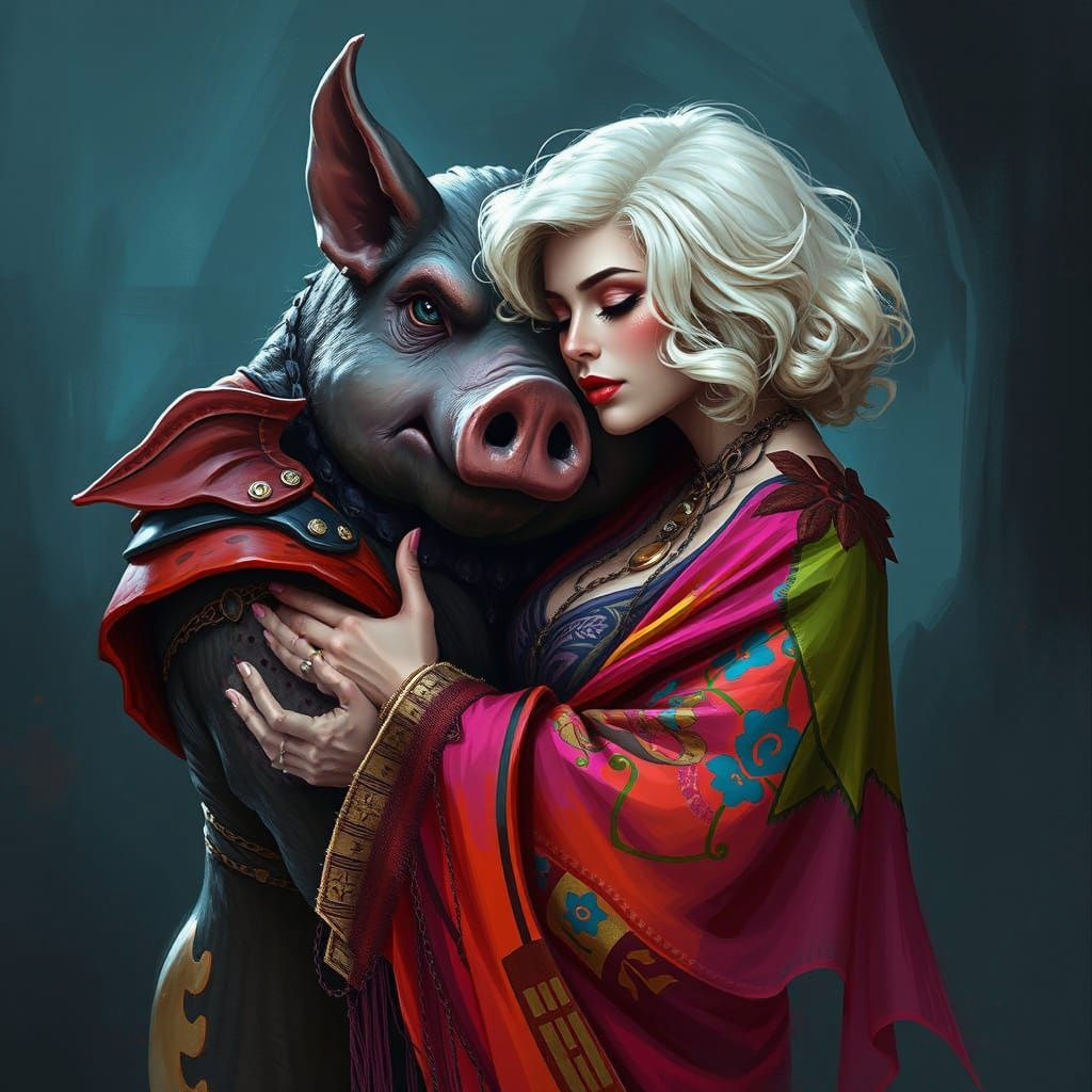 Madame Magma and Pig Man Embrace, Sinister Art