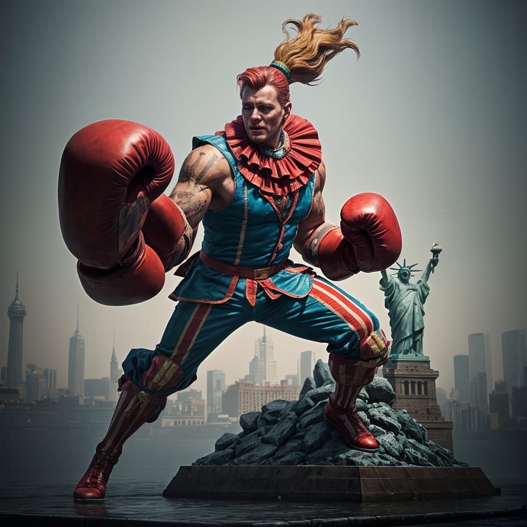 Clown Boxing Statue of Liberty: Fantasy Concept Art