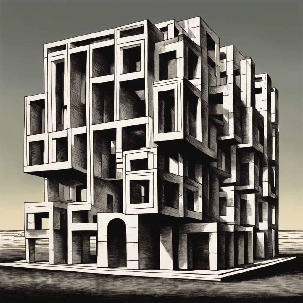 Surreal Metaphysical Cubism in Hyperdetailed Style