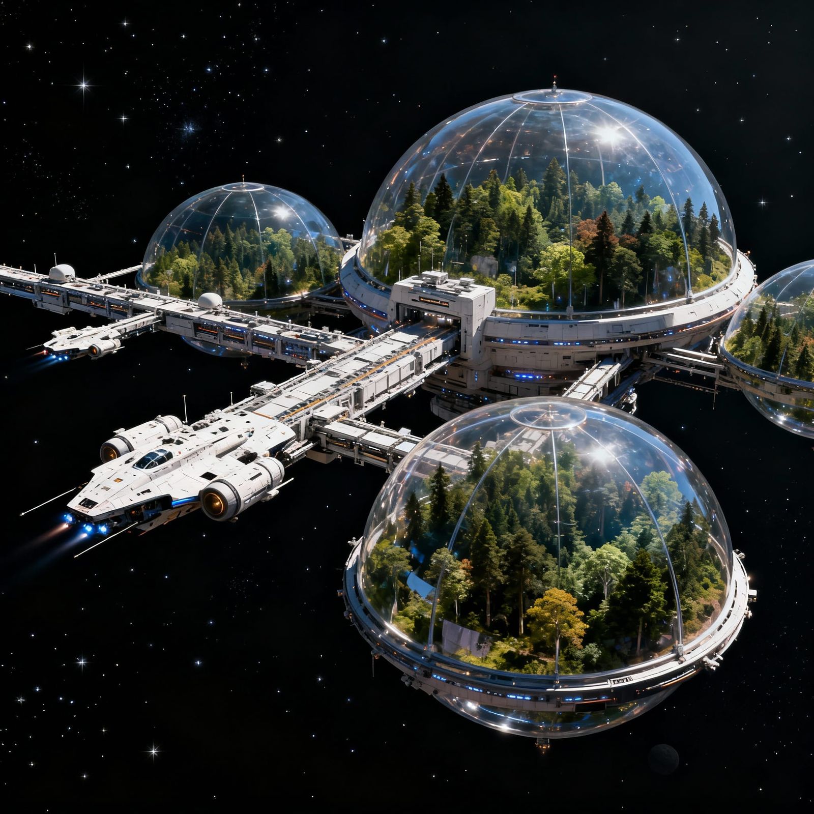 Stunning Space Station with Forest Domes
