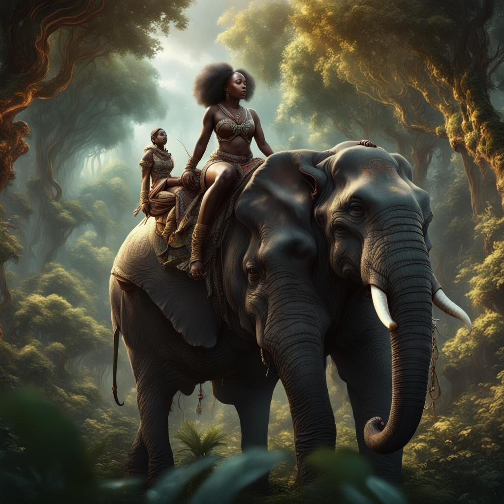Elephant and Rider in a Detailed Matte Painting
