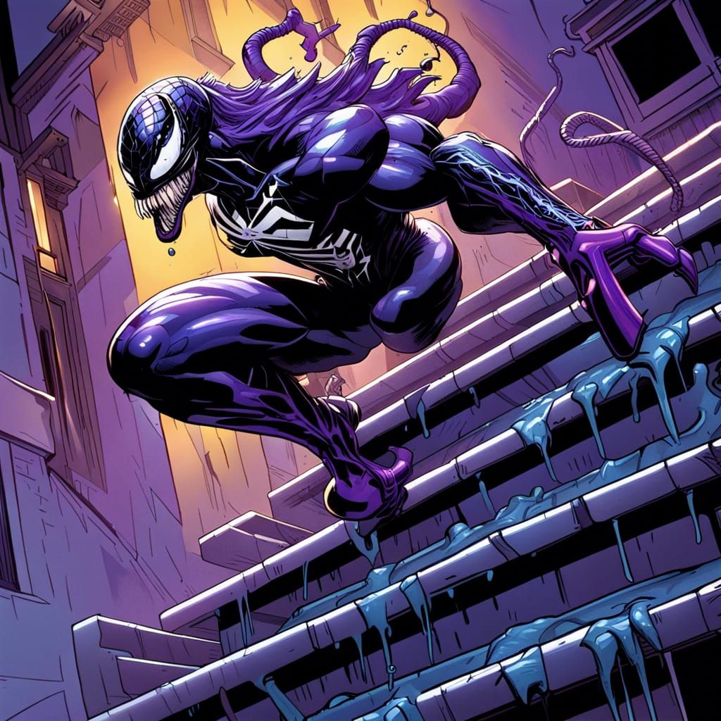 Hyperrealistic Purple Venom Leaping in Starry Night