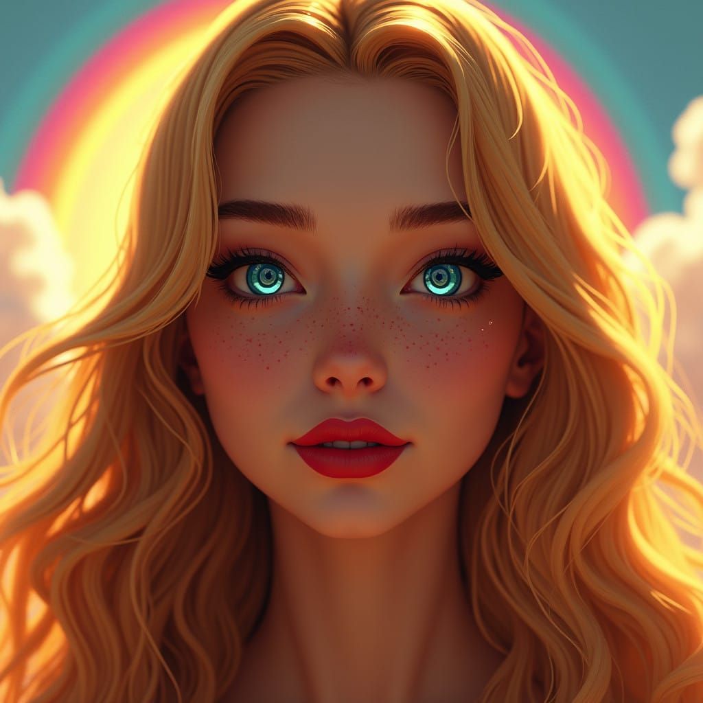 Goddess of Divine Transcendence in Vibrant, Fantastical Sett...