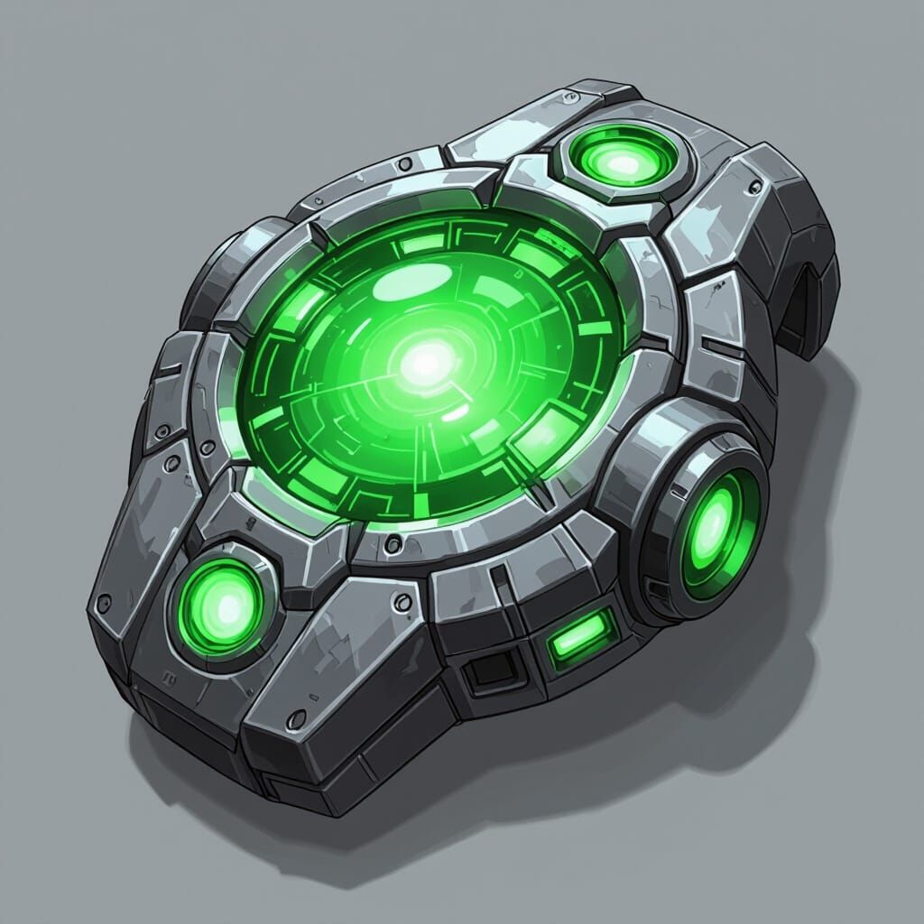 Sleek Metallic Omnitrix Device with Green Glow