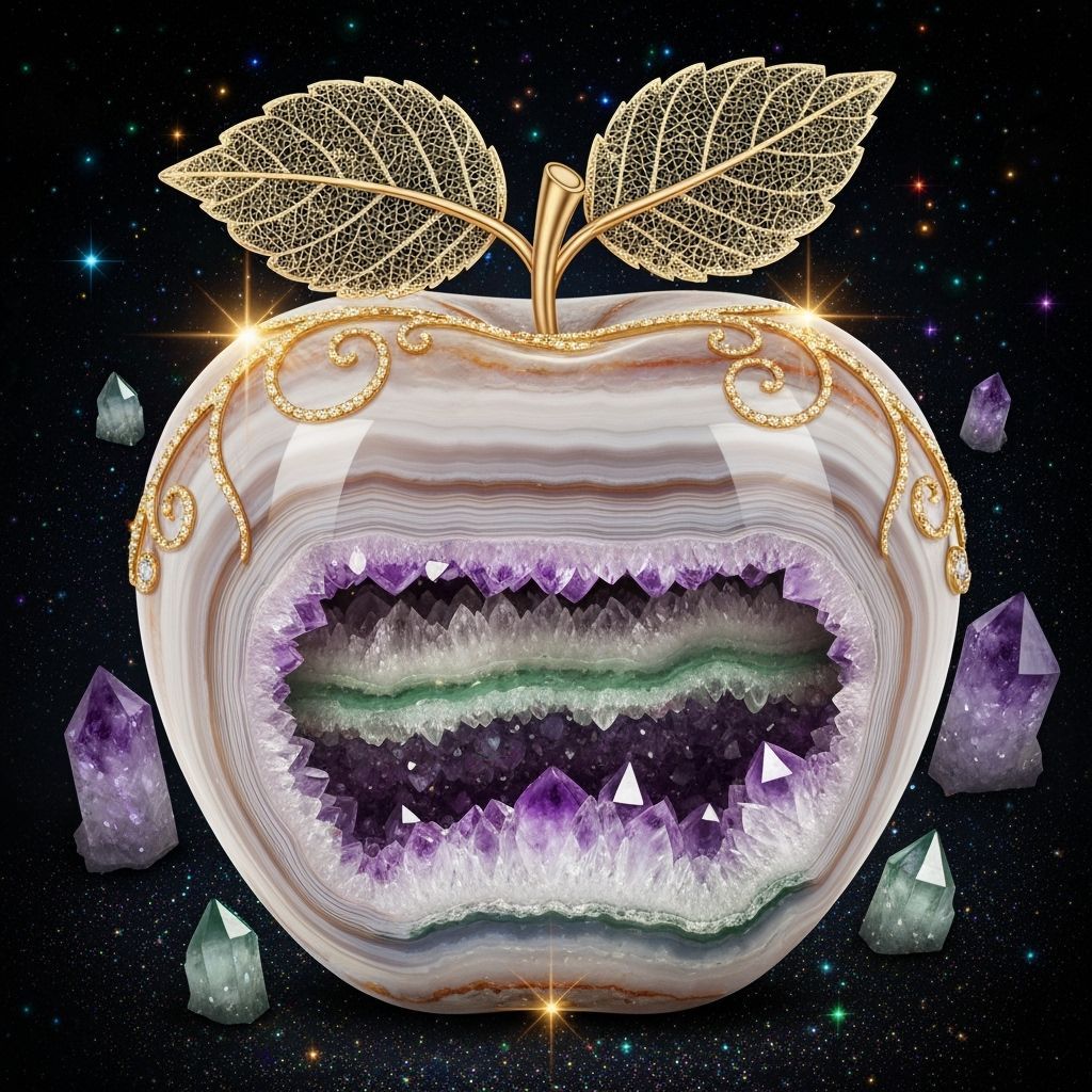 Jeweled Apple Geode with Gold Leaf in Fabergé Style