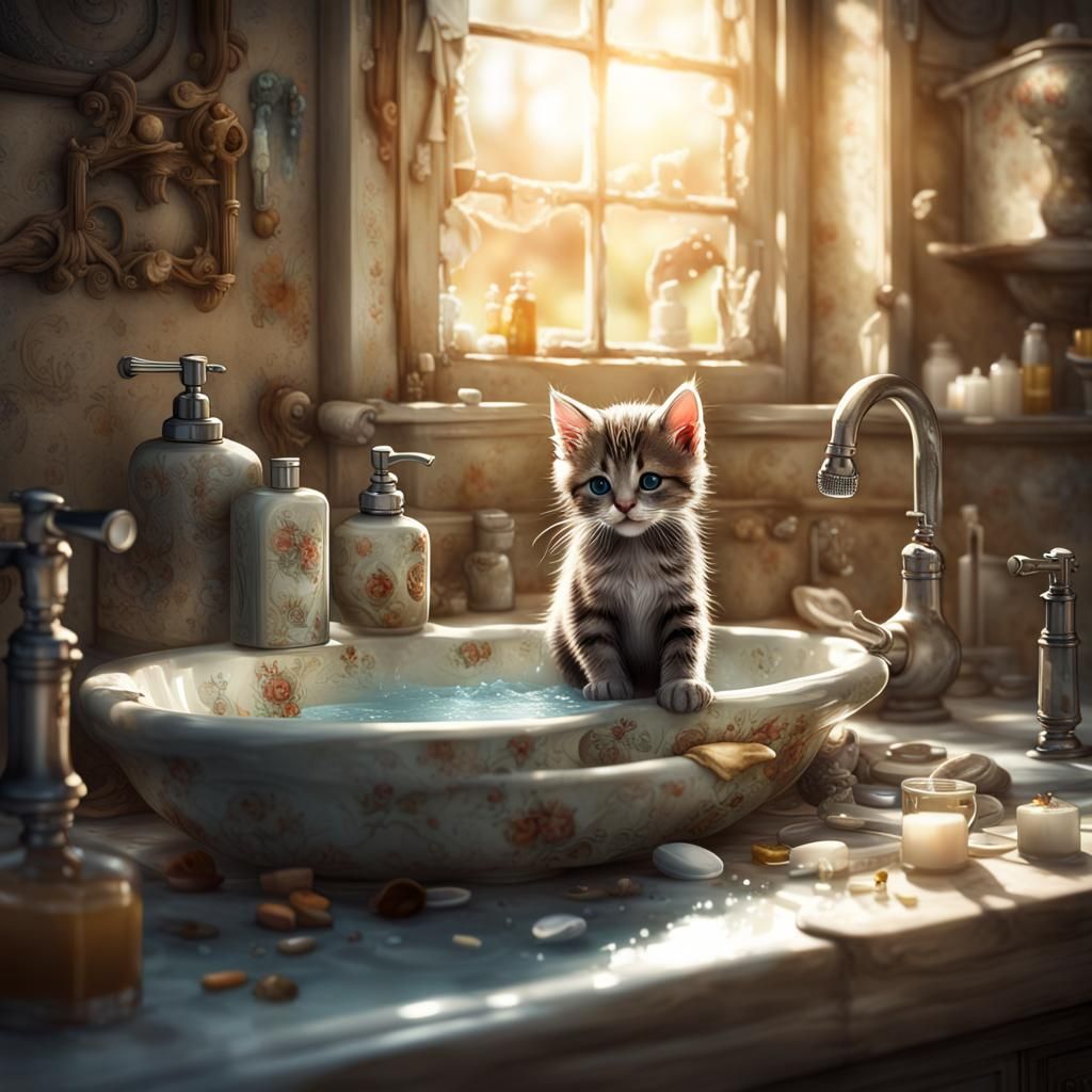 Kitten's Bath: Fantasycore Artwork in Sunlight
