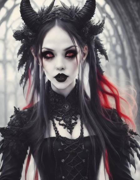 Gothic Woman with Red Hair, Insanely Detailed