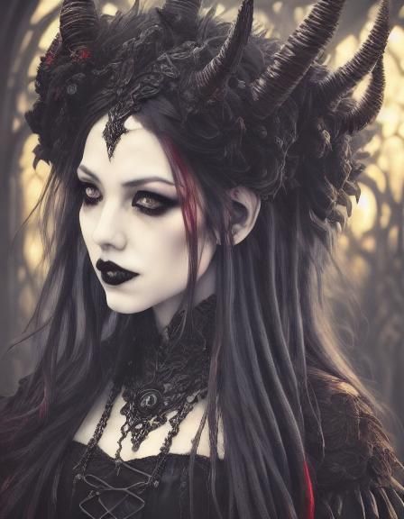 Gothic Woman with Red Hair: Detailed Digital Portrait