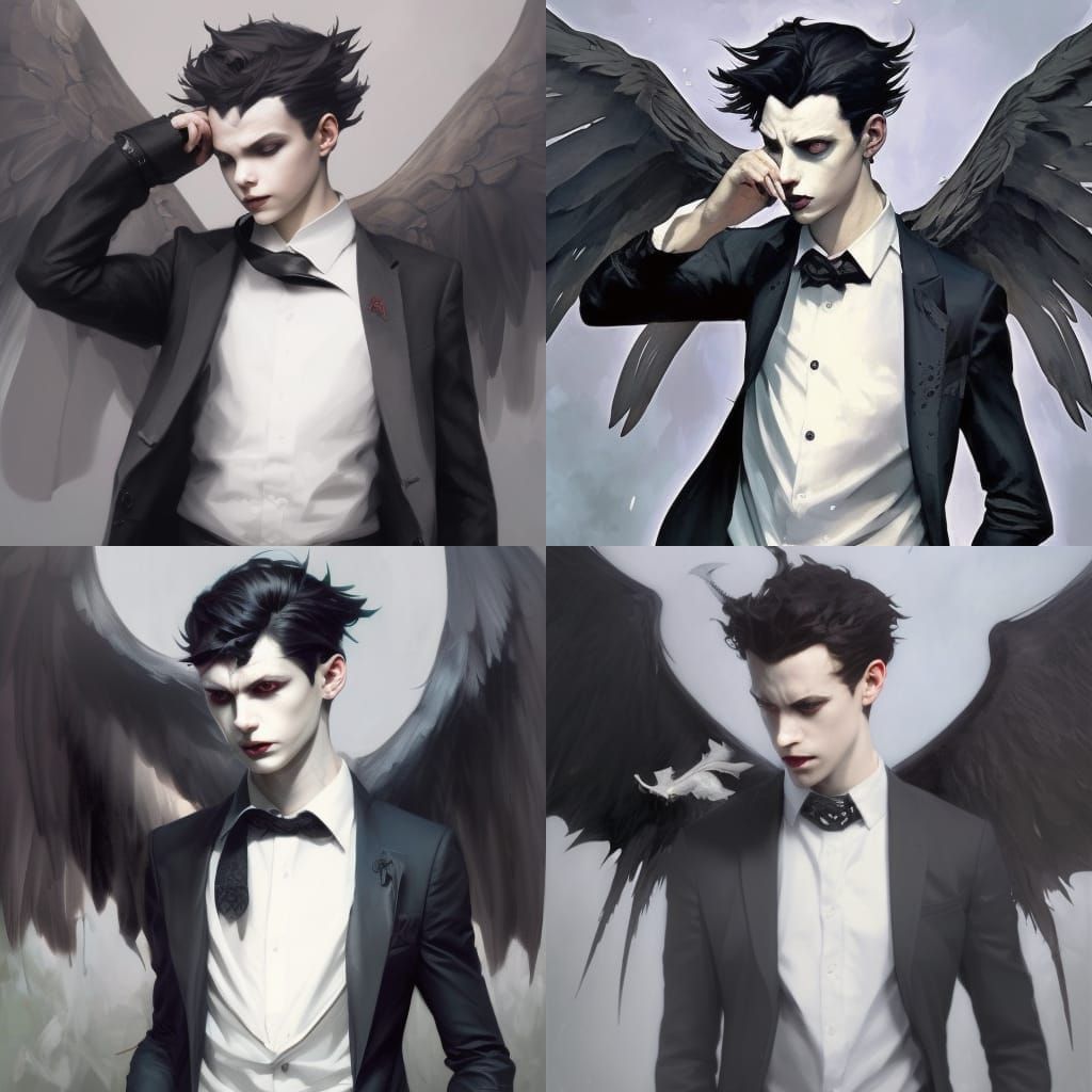 Detailed Portrait of Vampire Boy with White Wings