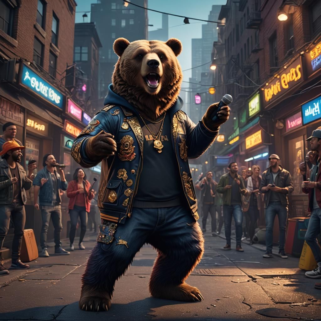 Bear Singing Karaoke in Urban Style