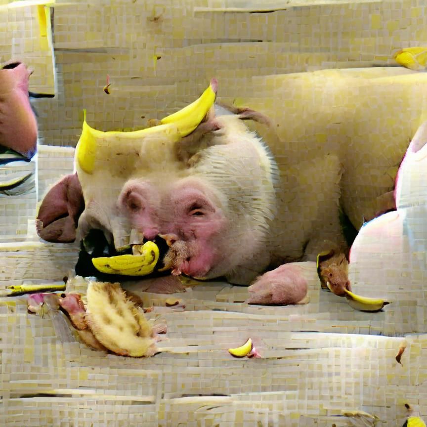 Pig Enjoys a Banana Treat