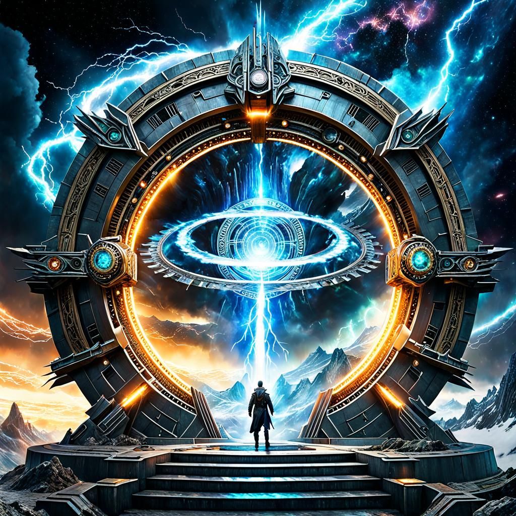 Steampunk Stargate Portal in Cosmic Nebula