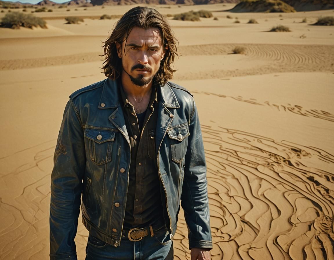 Realistically Drawn Man on Desert Sand