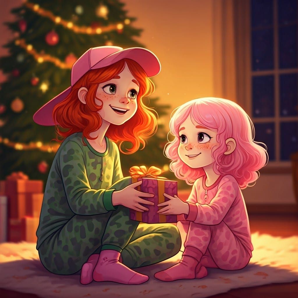 Sisters Franky and Candy Open Gifts on Christmas Morning in...