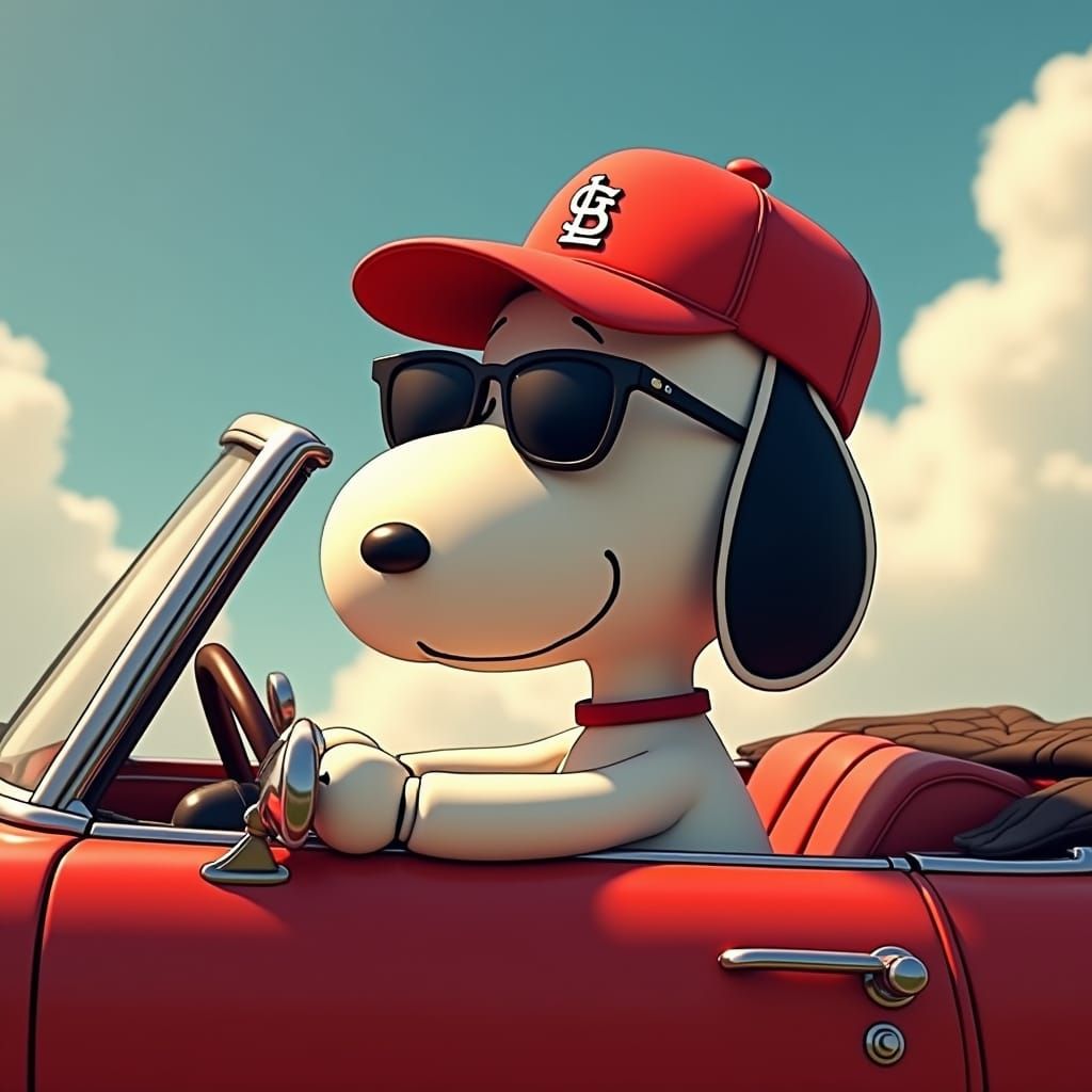 Snoopy Drives a Red Convertible: Detailed Matte Painting