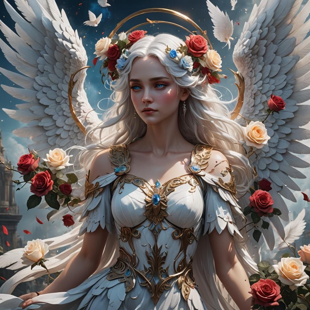 Angelic Goddess with Roses, Fantasy Concept Art