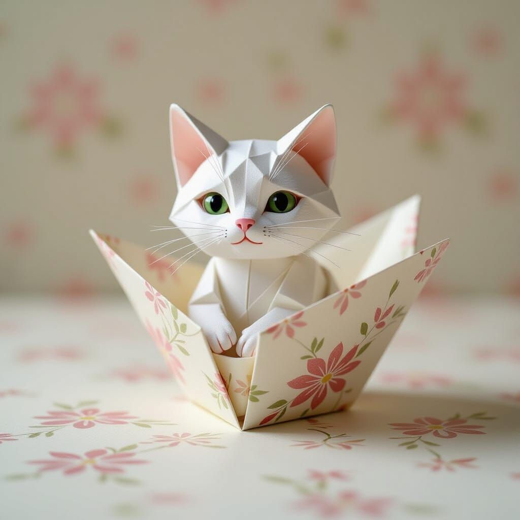 Origami Cat Craft in Soft Focus