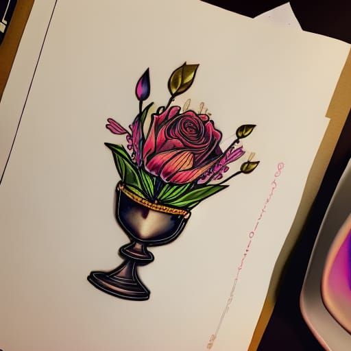 Floral Chalice Tattoo Design in Neo-Traditional Style