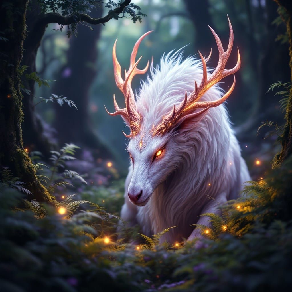 Mystical White Dragon Deer in Ancient Elven Woods