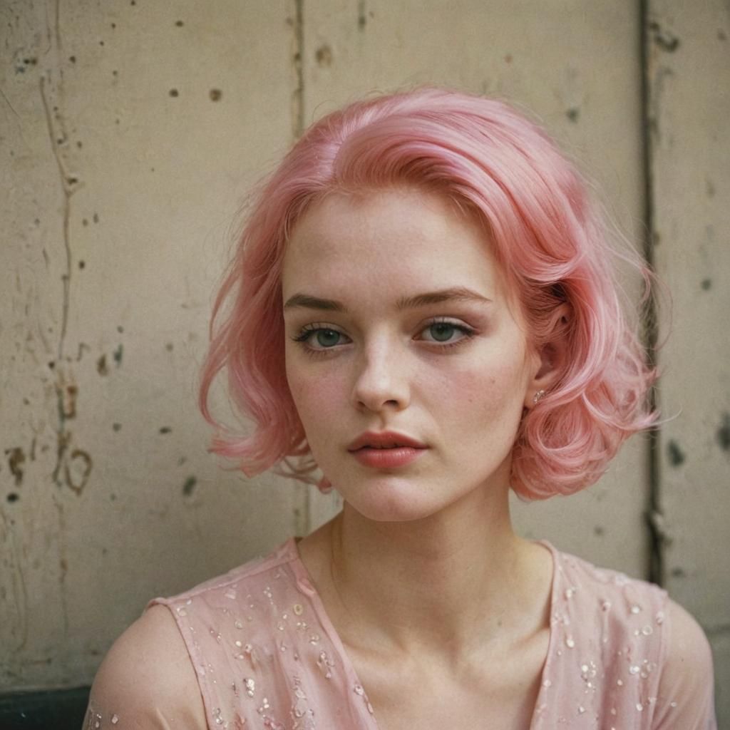 Elegant Woman with Pink Hair, Leiter Style