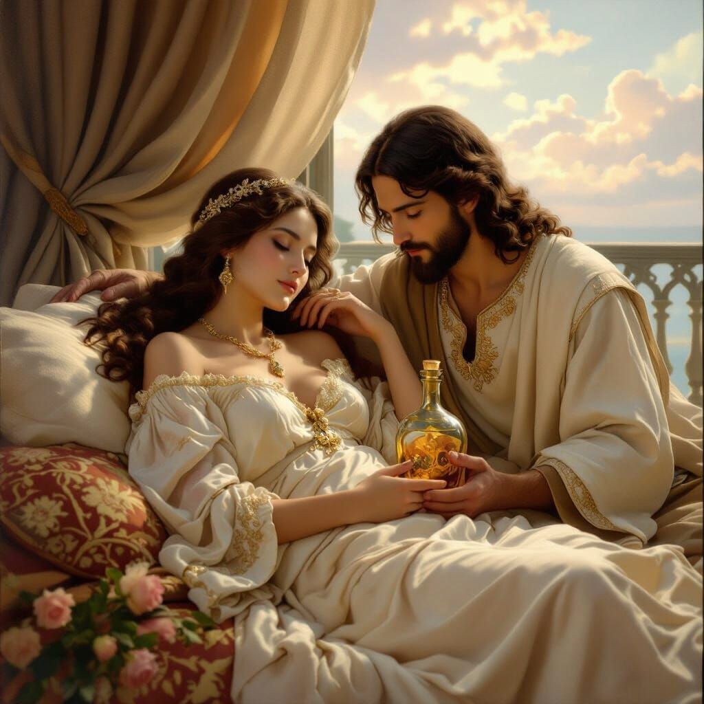 Woman Sleeping with Yeshua in Art Nouveau Style
