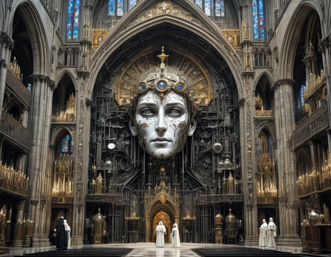 Cathedral Computer Face with Cyber-Nuns
