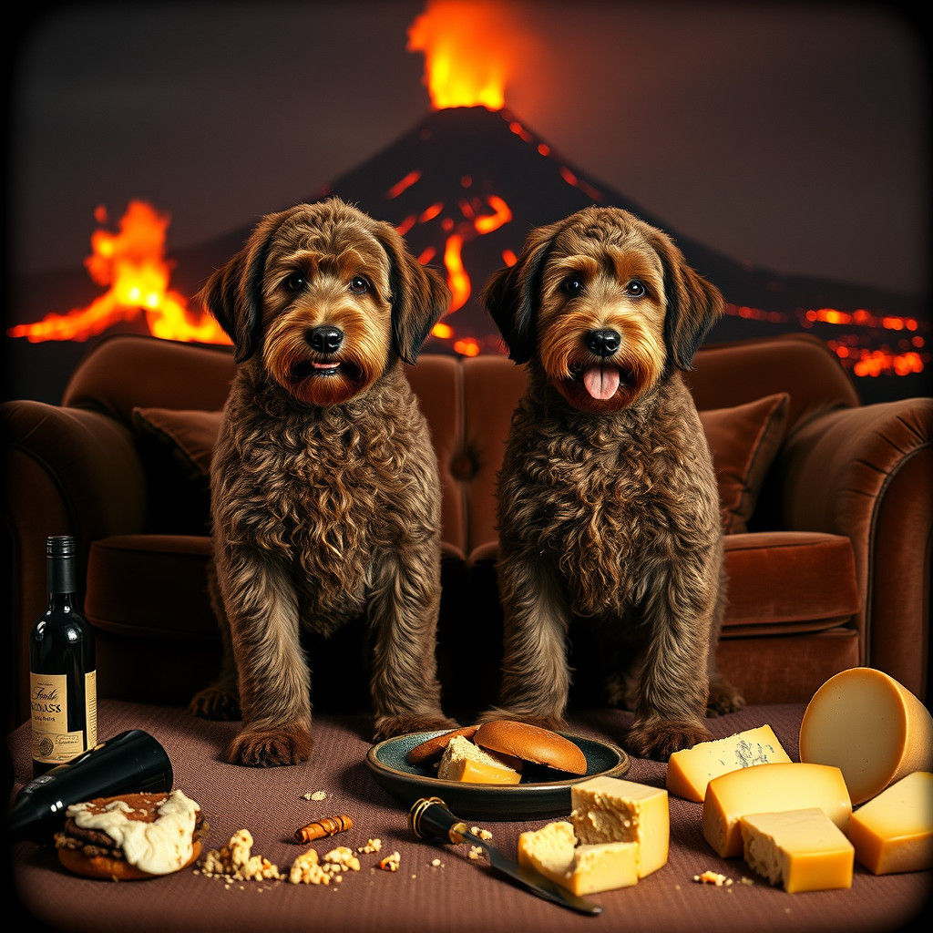 Labradoodles Channeling Rock Legends Before Volcano