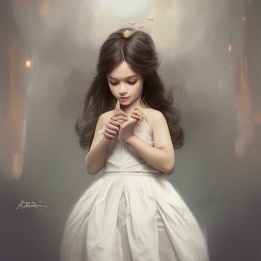 Girl in White Dress, Disney-Style Portrait