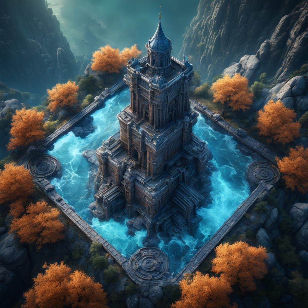 Ancient Glass Tower in Fantastical Landscape