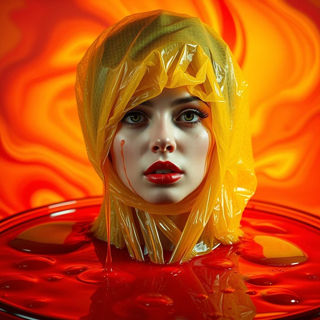 Surreal Woman in Jelly: Hyperrealistic Dreamscape