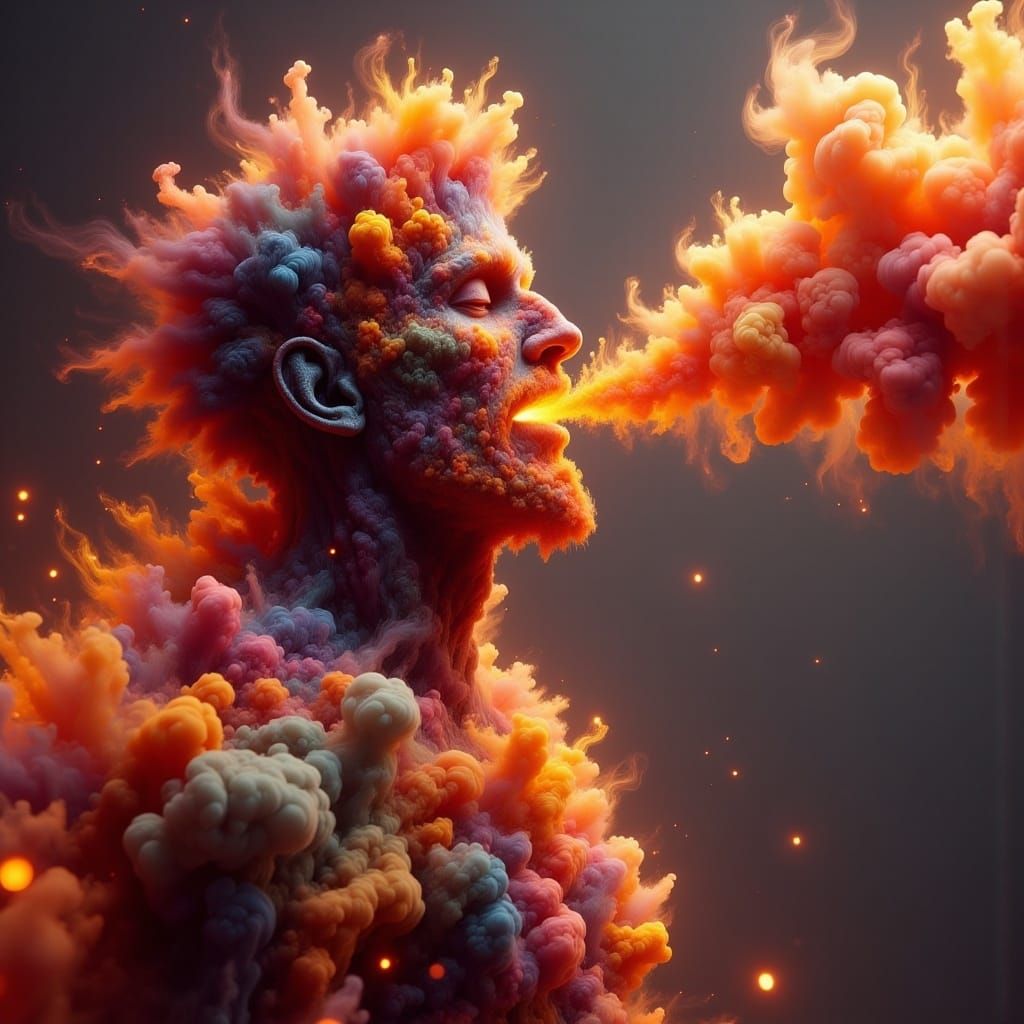 Giant Smoke Man Exhaling Colored Smoke