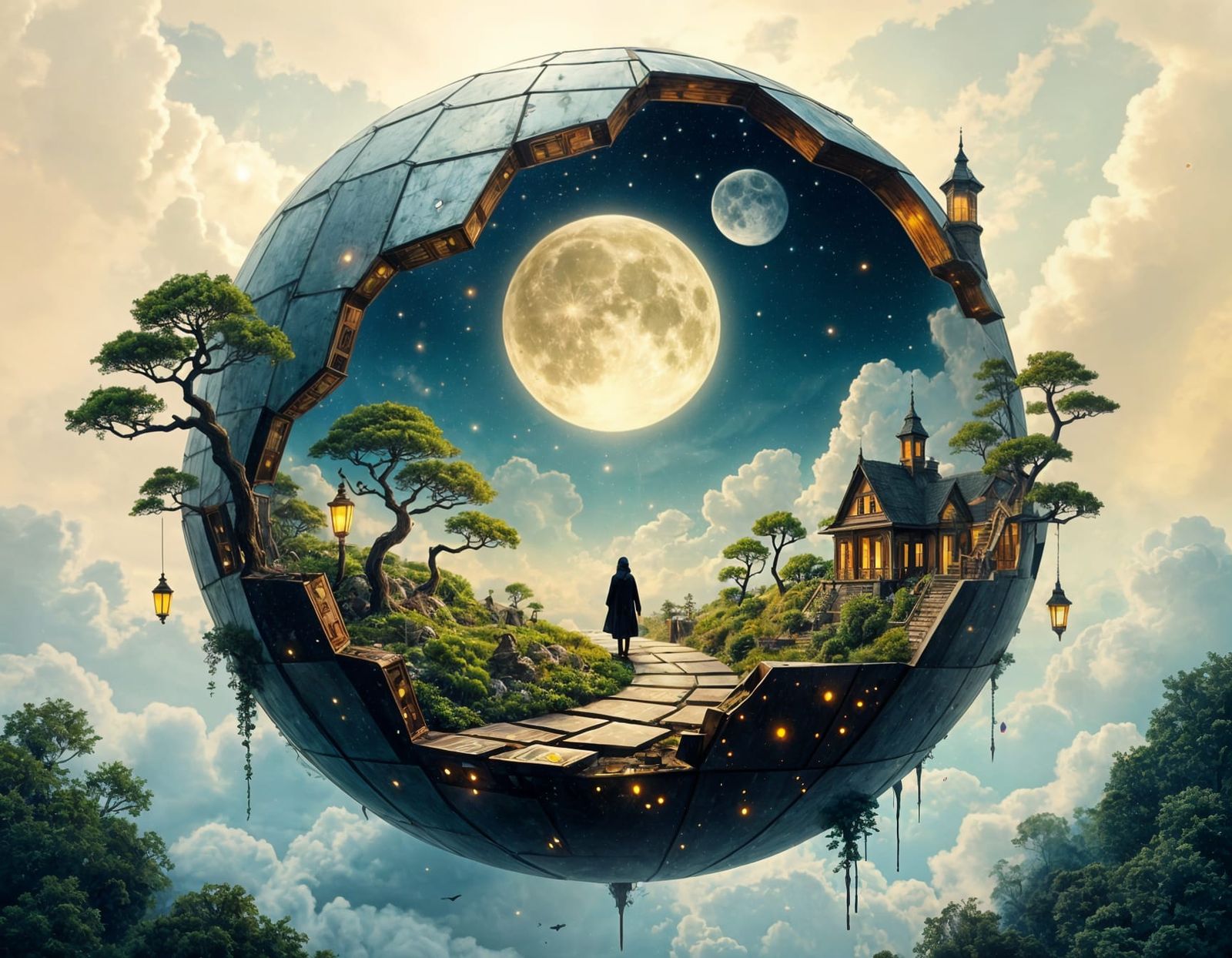 Surreal Observatory Dome with Mercury Bonsai, Dreamcore Styl...