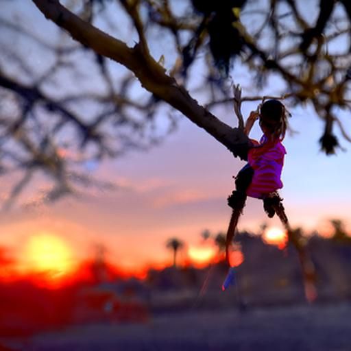 Girl on Tree Swing at Sunset in 8K