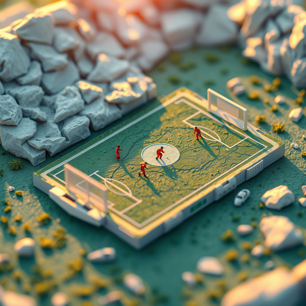 Isometric Football Field in Papercraft Style