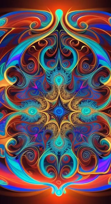 Symmetrical Abstract Fractal with Iridescent Neon Highlights