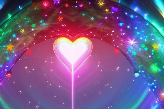Rainbow Heart in Anime Style Night Sky
