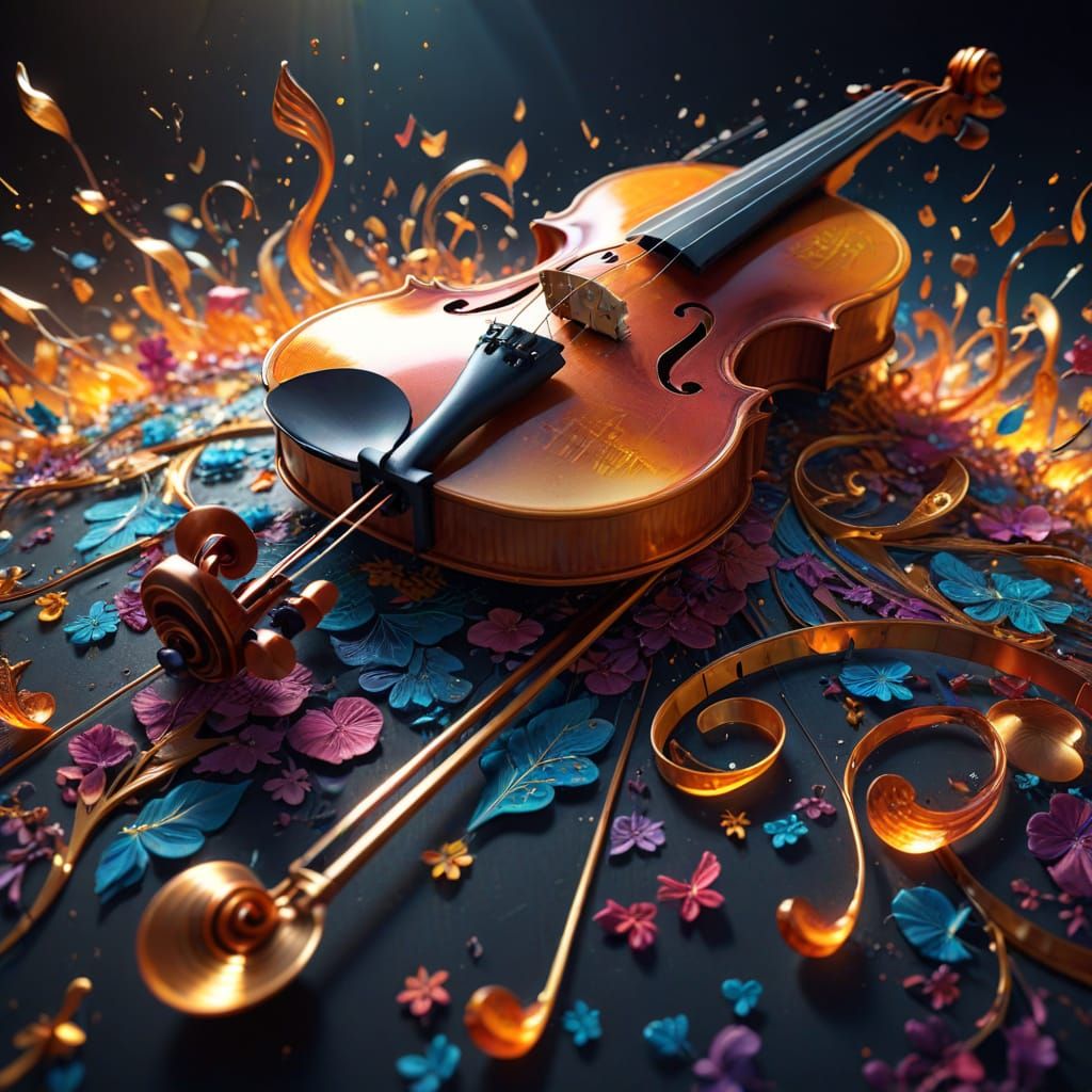 Vibrant Concept Art of a Magical Violin in Motion