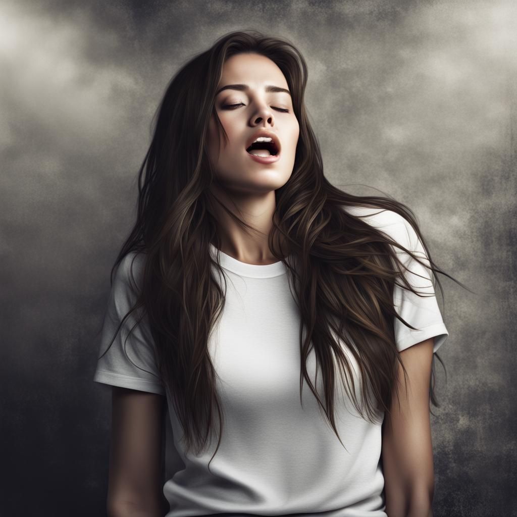 Young Woman Singing with Eyes Closed, Hyperrealistic