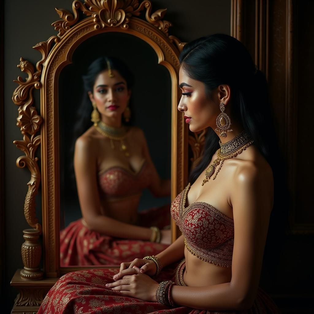 Hyperrealistic Portrait of North Indian Woman in Petticoat